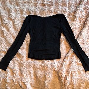 Elegant Black Long Sleeve Backless Top